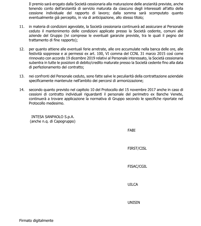 FABI Gruppo Intesa Sanpaolo - Accordo Cessioni Individuali